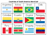 Countries of South America Word List - Writing Center