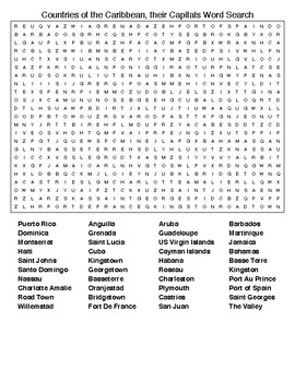 Countries of the Caribbean their Capitals Crossword Word Search