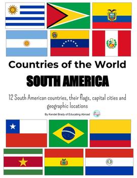 Preview of Social Studies South America Countries Flags, Capitals, & Map Location
