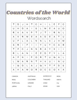 Countries of the World Wordsearch by Kat Anderson | TPT