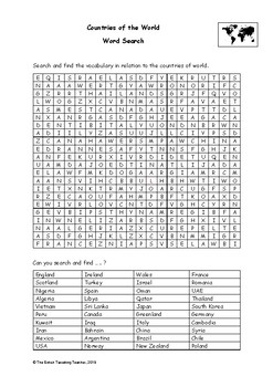 countries of the world word search pdf by the british travelling teacher