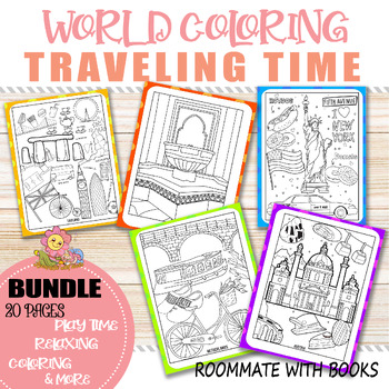Preview of Countries travelling wonders around the world Coloring book for Kids and Adults)