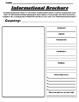 Preview of Country Brochure Worksheet & WebQuest