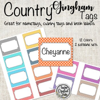 Preview of Gingham Editable Cubby Tags | Name Tags | Book Bin Labels