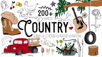 Preview of Country Illustration Bundle | Clipart Patterns Posters Lettering | Plus BONUS