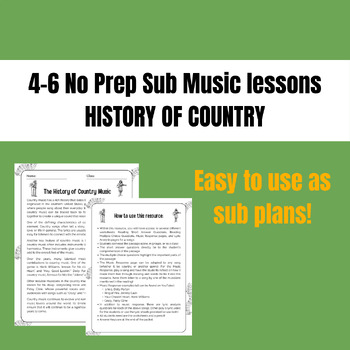 Preview of Country Music Genre No prep elementary music sub plans