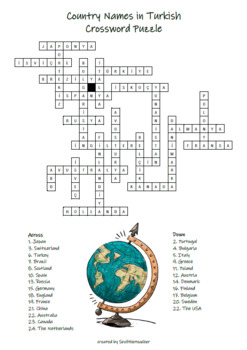 Country Names in Turkish Crossword Puzzle by Seviltheteacher TpT