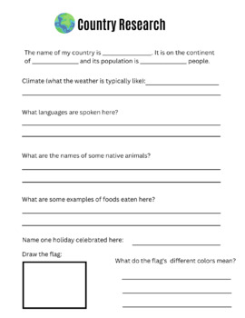 Preview of Country Research Facts Worksheet