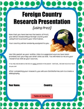 Preview of Country Research Outline Packet (use with Prezi)