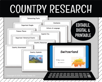 Preview of Country Research Project Digital Student Form or Printable -GATE Optional