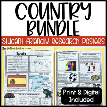 Preview of Country Research Project Posters BUNDLE - Printable & Digital