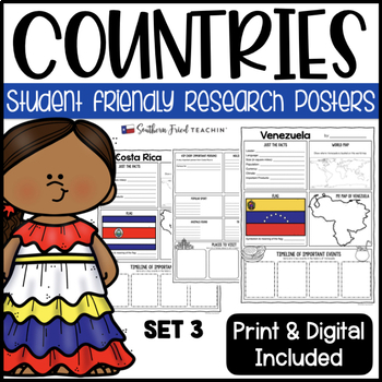 Preview of Country Research Project Posters Set THREE - Printable & Digital