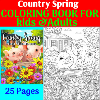 Preview of Country Spring Coloring Book  | spring  coloring pages | solar eclipse 2024