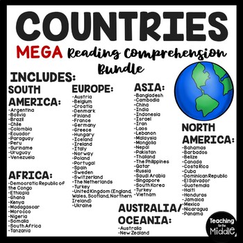 Preview of Country Studies Reading Comprehension Worksheet Mega Bundle World Countries