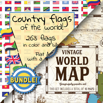 Preview of Country flags of the world & World map and continent  - School Clip Art - BUNDLE