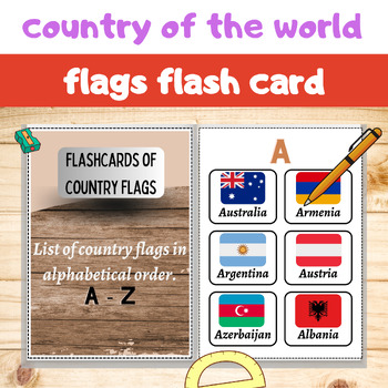 Preview of Country of The world flags  flash card - Worksheet -