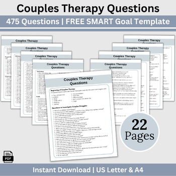 Preview of Marriage Therapy Questions Cheat Sheet, FREE SMART Goals Form