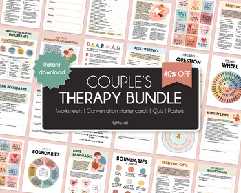 Preview of Couples therapy bundle, love language worksheet, marriage counseling, boundaries
