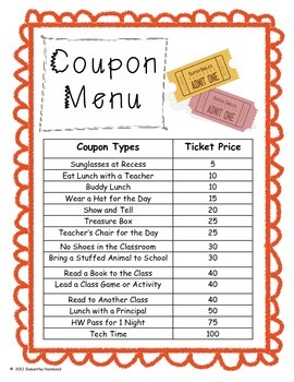 coupon reward ticket menu behavior management by the virtual teaching coach