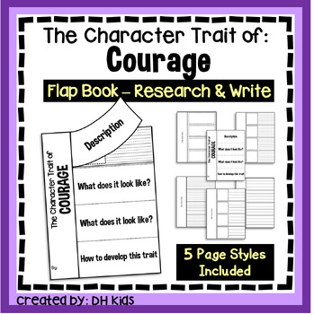 Preview of Courage Flap Book, Social Emotional Writing, SEL Character Traits