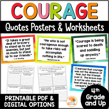 Preview of Courage Quotes Posters & Reflection Worksheets Activity: Character Traits Quotes