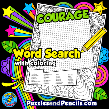 Preview of Courage Word Search Puzzle with Coloring | Character Education Wordsearch