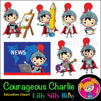 Preview of Courageous Charlie - B/W & Color clipart, illustration {Lilly Silly Billy}