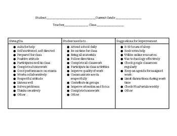 Course Grade Recommendation Sheet by Laura DupreWilson | TPT