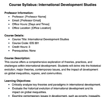 Preview of Course Syllabus: International Development Studies