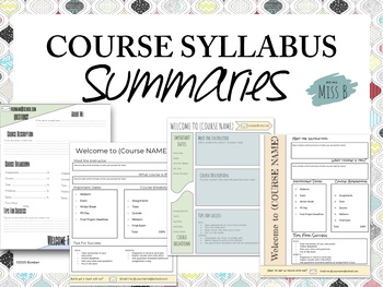 Preview of Course Syllabus One Page Summary: Editable Template!