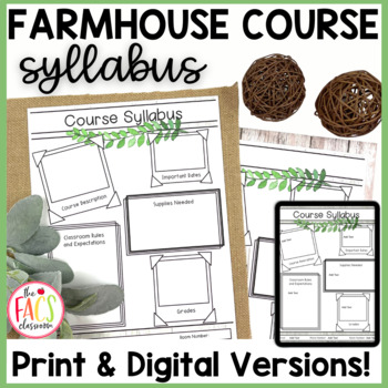 Preview of Course Syllabus Template Farmhouse Theme Editable Google Drive Ready