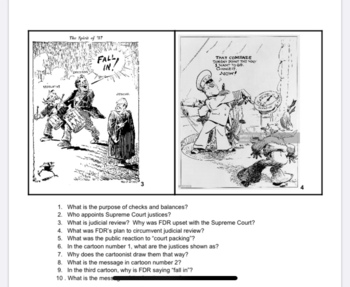 Court Packing Political Cartoon Google Doc Worksheet with Answer Key