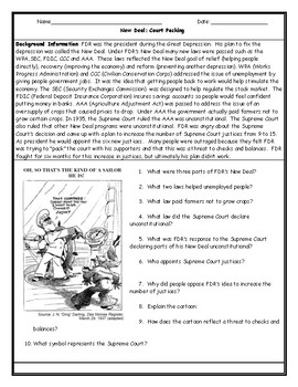 Court Packing Political Cartoon Worksheet with Answer Key TpT
