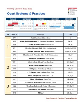 Preview of Court Systems & Practices 2022-23 Year Calendar with Weekly Units