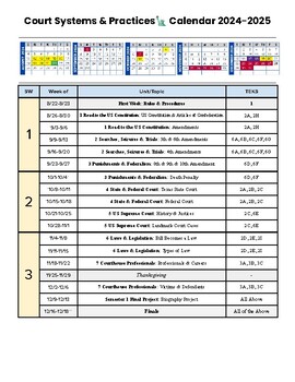 Preview of Court Systems & Practices Curriculum Calendar for 2024-2025