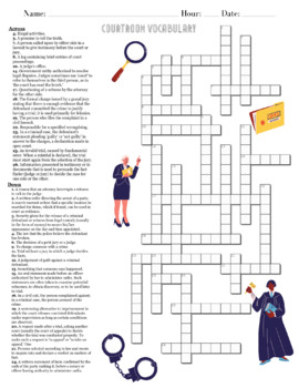 Courtroom Vocabulary Crossword by Serene Science TPT