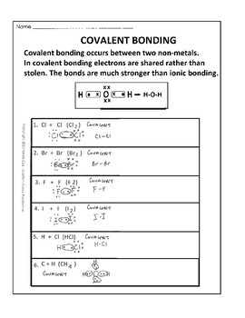 Covalent Bonding Worksheet by Scorton Creek Publishing - Kevin Cox