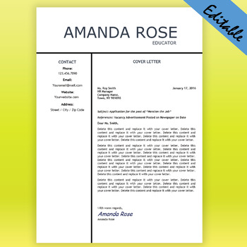 Preview of Free Editable Teacher Cover Letter Template, Job Hunting