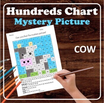 Preview of Cow Animal Farm Hundreds Chart Mystery Pictures Color by Number Place Value
