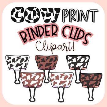 Preview of Cow Animal Print Binder Clips - Clipart ~ School/Office Supplies Clipart!