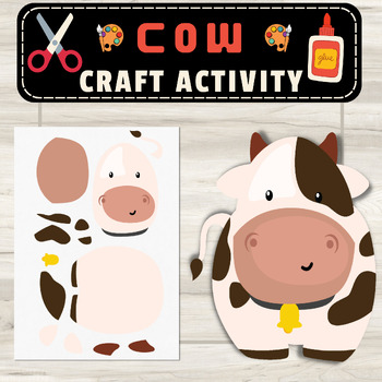 Preview of Cow Craft Cut & Paste Activity with Templates and Coloring Page for Toddlers