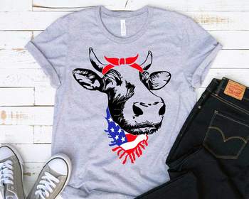 Cow Head whit Bandana and Scarf US flag SVG Not today Heifer Farm 1293S