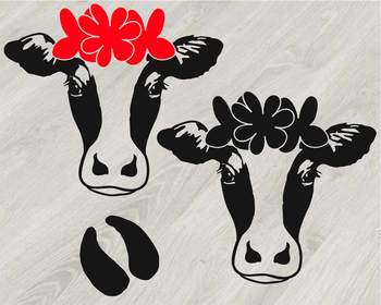 Cow Head Whit Flowers Silhouette Svg Clipart Cut Cowboy Western Farm Milk 806s