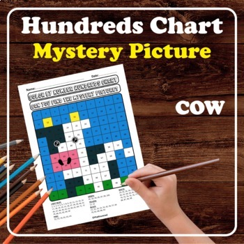 Preview of Cow Hundreds Chart Mystery Picture No Prep Place Value Color by Number