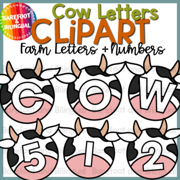 Preview of Cow Letters and Numbers Clip Art - Farm Letters Clipart - Farm Clipart