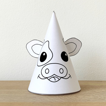 Cow Party Hat Printable Farm Animal Coloring Paper Craft Activity Template