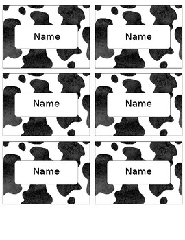 Preview of Cow Pattern Editable Name Tags Locker Labels Book Bin Cubby Classroom