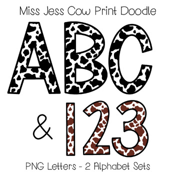 Preview of Cow Print Alphabet Set | Alpha pack PNG Font | Bulletin Board Letters
