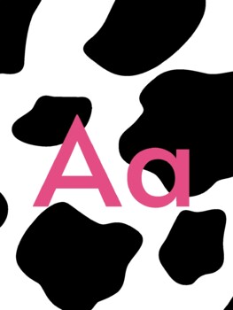 Preview of Cow Print Theme Alphabet Posters | Classroom Decor