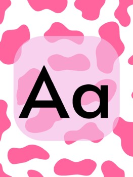 Preview of Cow Print Theme Alphabet Posters | Strawberry Pink | Classroom Decor